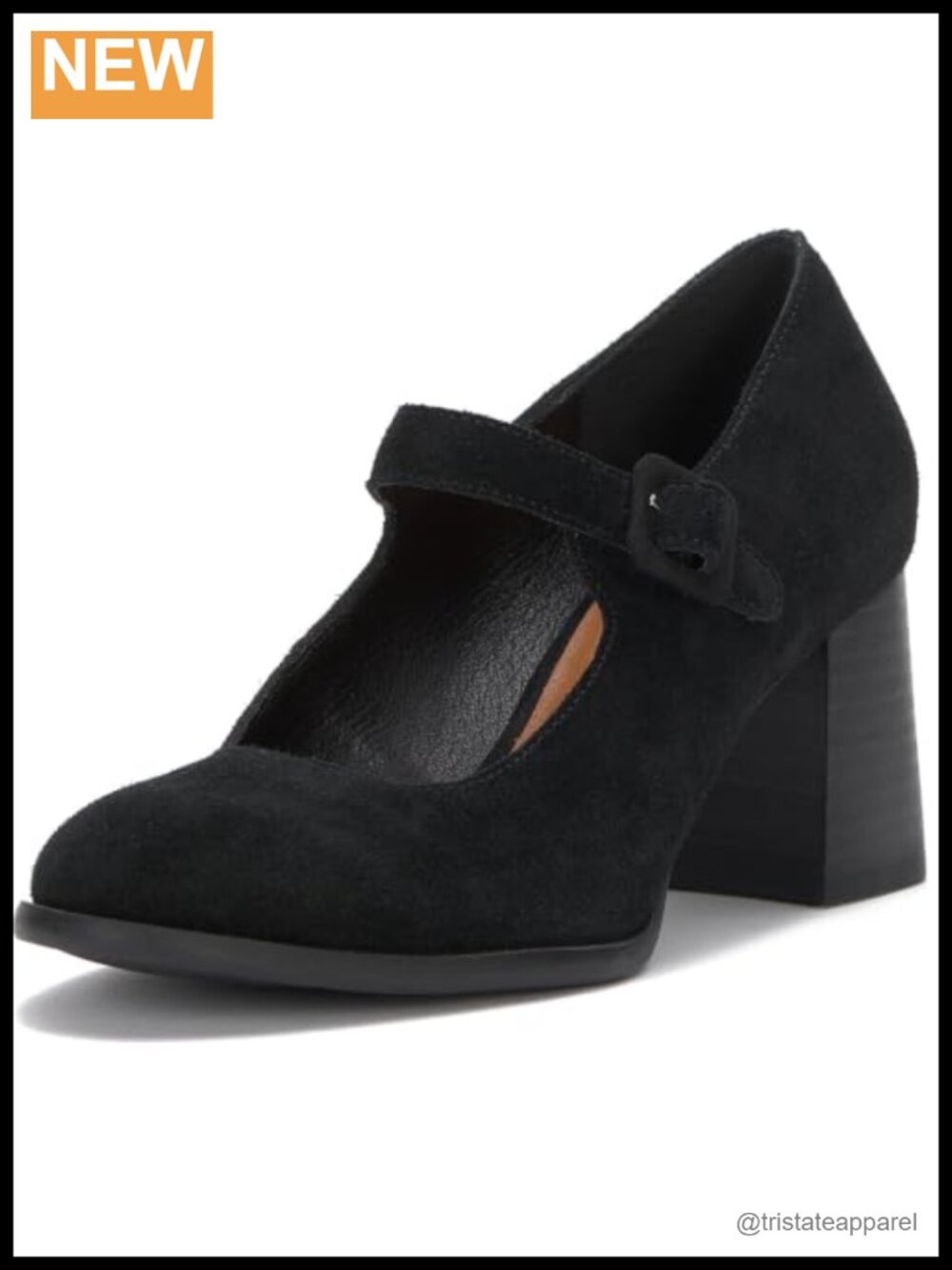 Mary Jane High Heel Pumps with Buckle Closure and Stacked Heel